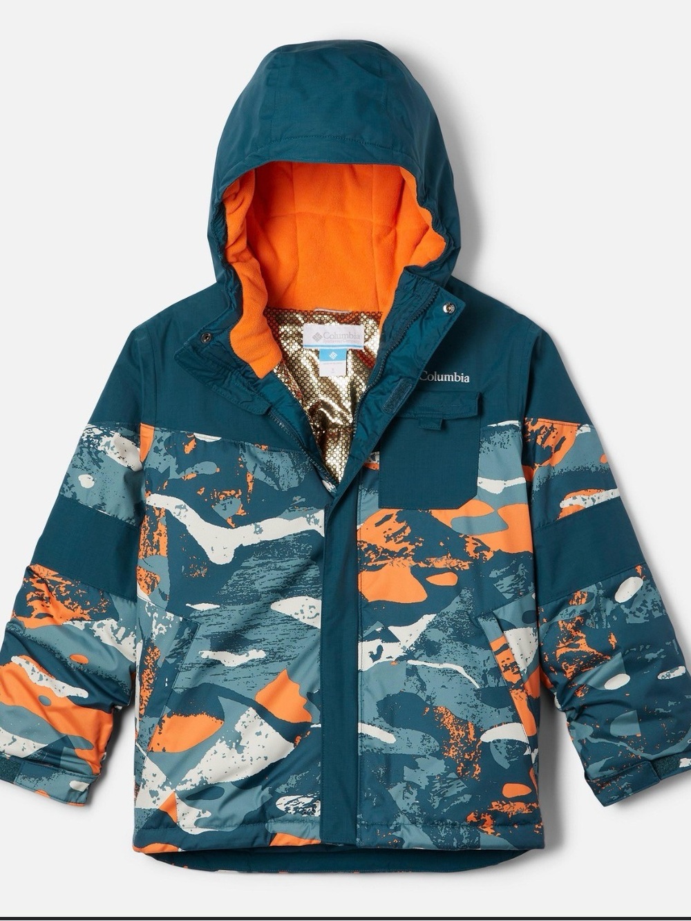 Columbia Kids Teal & Orange Patterned Insulated Puffer Jacket